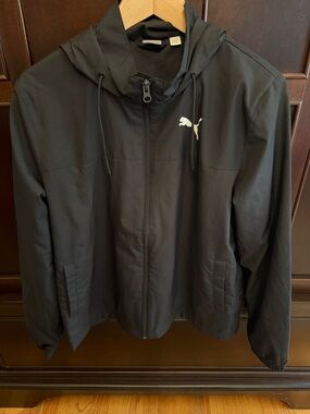 Puma Black Hooded Windbreaker with White Logo